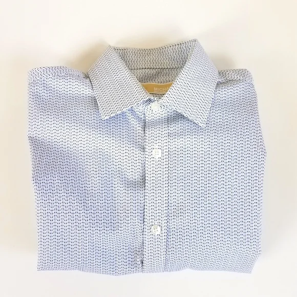 Michael Kors Blue Geometric Abstract Print Button Up Long Sleeve Dress Shirt - Picture 4 of 9